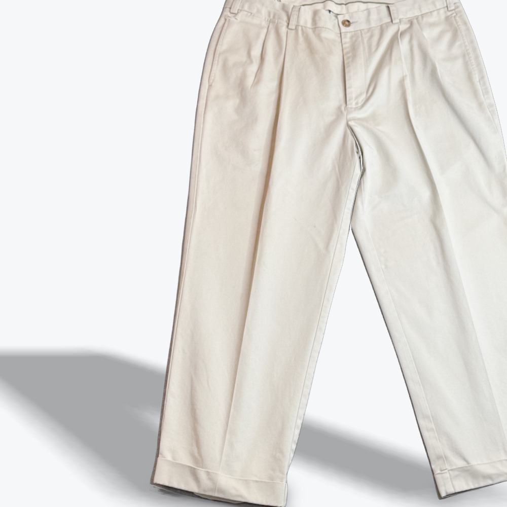Pleated Chino Khaki Pants Mens 36S Vintage ORVIS Trousers Cuffed Preppy Academia